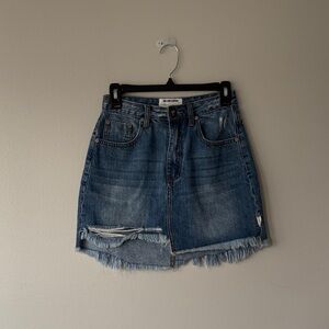 One X One Teaspoon for Free People Salty Sailor Denim Mini Skirt Raw Hem